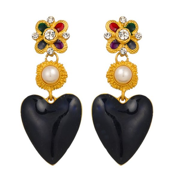 RawGems Jewelry - 🌺 Baroque Dangle Gold Tone Heart Earrings